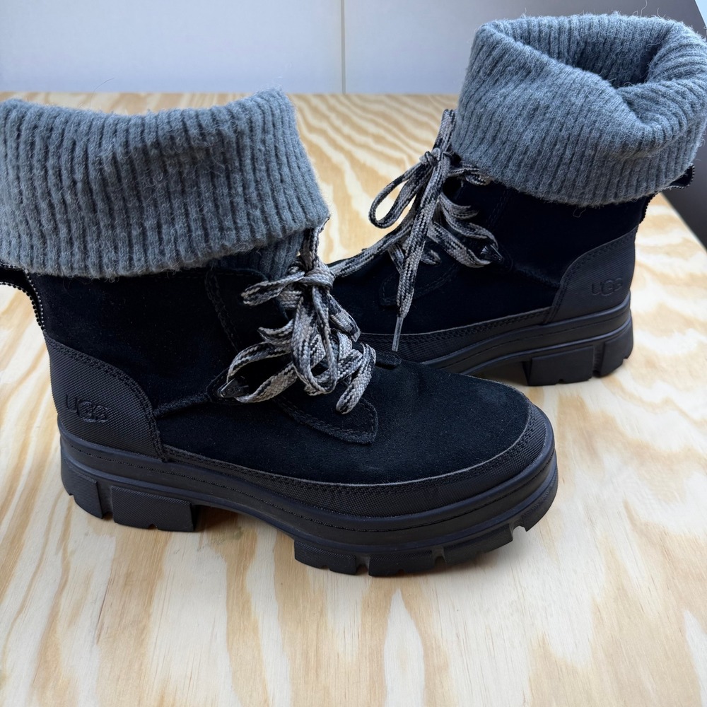 Ugg Ashton Hiker Boots Women's Size 7 Waterproof Black Suede Lined 1143831